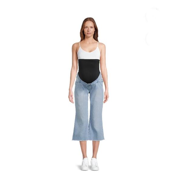 Women's Maternity Crop Flare Frayed Hem Jeans Pants Size L - Picture 8 of 9